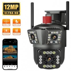 Επαγγελματική κάμερα παρακολούθησης 12 MP με Wi-Fi, PTZ, ήχο και εικόνα, 3 φακούς και 10x ζουμ