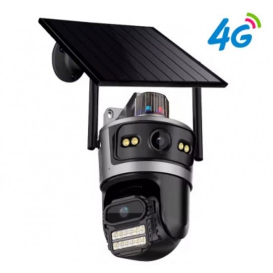 Τριπλή ηλιακή κάμερα 4G 12MP+12MP+12MP για απομακρυσμένη παρακολούθηση, SIM, τρεις κάμερες σε μία
