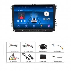 VW – Οθόνη πολυμέσων/πλοήγησης 9 ιντσών με Android 15, 1 GB μνήμης RAM/8 GB μνήμης ROM, καθώς και CarPlay και Android Auto.