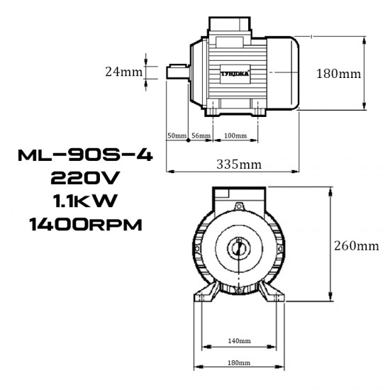 Μονοφασικός ηλεκτροκινητήρας ΤΟΥΝΤΖΑ ML90S-4 1,1 kW 1400 στροφές/λεπτό