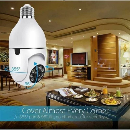 IP κάμερα με περιστροφή 360°, Full HD 2 MP, κρυφή κάμερα σε μορφή λαμπτήρα