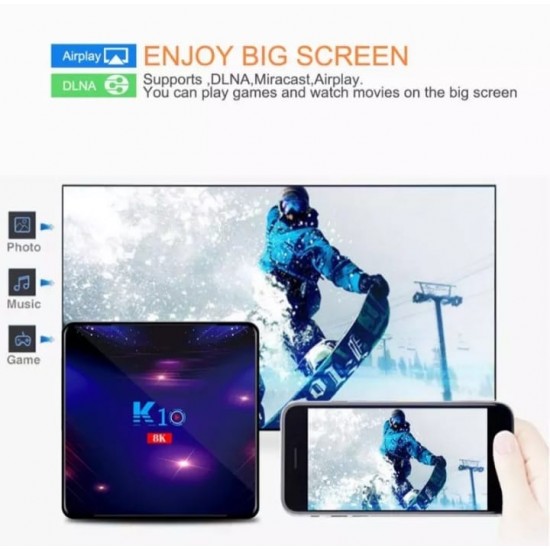 Smart TV Box K10 – 2 GB RAM/16 GB ROM Android, Ultra 8K, Bluetooth