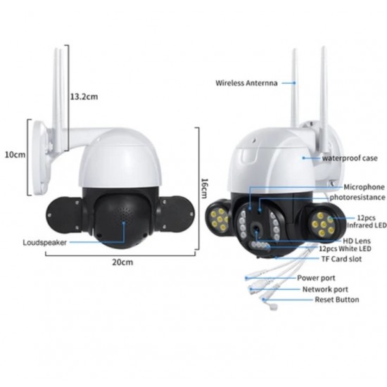 Περιστρεφόμενη ασύρματη κάμερα IP 2MP FULL-HD με ισχυρούς προβολείς LED