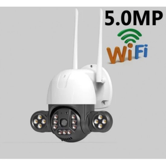 Περιστρεφόμενη ασύρματη κάμερα IP 5MP FULL-HD με ισχυρούς προβολείς LED