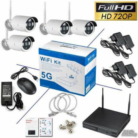 Σετ 4 καμερών IP - 4-καναλικό NVR 5MP με WiFi + ασύρματες κάμερες 5G